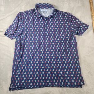 IBKUL Pineapple Print Polo Shirt Golf Casual UPF 50+ Quick Dry Blue Mens Sz XL